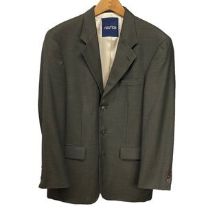 Nautica Sport Wool Coat 40R Navy and Olive Houndstooth check